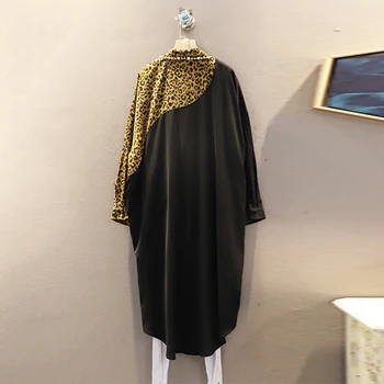 XITAO 2020 Jeseni Nova Ženska Obleka Ohlapno Plus Velikost korejski Slog Obleke za Ženske z Dolgimi Rokavi, Šivanje Leopard Trend WJ1018