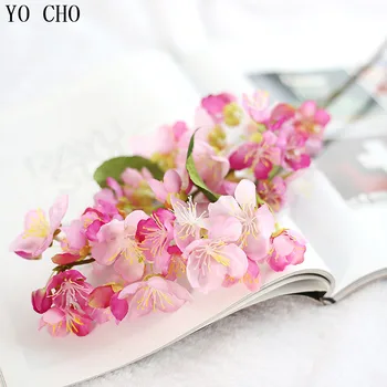 YO CHO Umetno Ponaredek cvet Naravnih navpično svile češnjev cvet za poročno dekoracijo DIY Češnje šopek rož