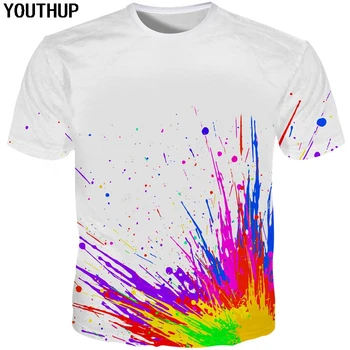 YOUTHUP 2020 3D majica s kratkimi rokavi Moški/Ženske Multicolor Uprskati Barve za Tiskanje Bela Majica s kratkimi rokavi Moški Harajuku Smešno T-shirt Priložnostne Tee Tops S-5XL