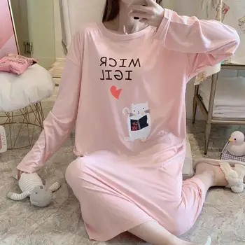 YRRFUOT 2020 korejski Modni Stil Dolgo sleeved Svoboden dvostranski Mleko Svilene Luknjo Nightdress Ženske Pižame Priložnostne Domov Oblačila