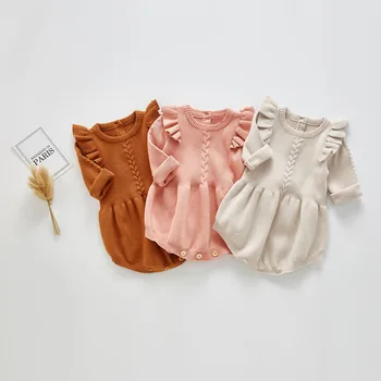 Za Malčke Baby Oblačila 2020 Nove Jesensko Zimske Novorojenčka Romper Za Baby Dekleta Dolgo-Brez Rokavov Pletenje, Igralne Obleke, Roza 3 Mesec-3 Leta