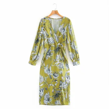 Za Obleko 2020 tiskana obleka ženski Proti-vrat dolgo sleeved jeseni retro mid-dolžina obleka ženska elegantna cvet dolgo slavnostna obleka