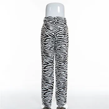 Zebra hlače zebra print hlače ženske Širok Noge Hlače Visoko Pasu Gospe Priložnostne Urad Hlače Ženske Ulične ženske mode