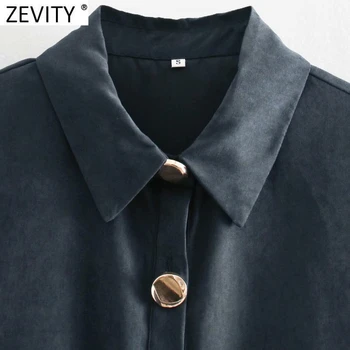 Zevity 2021 Ženske Moda Barva Zapenjanje Robom Ruffles shirtdress Ženski Dolg Rokav Vestidos Elegantna Antilop Mini Obleke DS4956