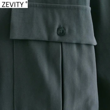 Zevity 2021 Ženske Safari Slogu Dvojno Zadrgo Dekoracijo Kratek Delavska Bluzo Urad Dama Poslovne Srajce Elegantna Blusas Vrhovi LS7569
