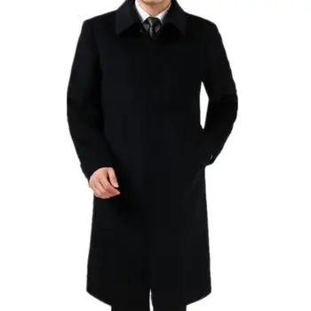 Zgostitev priložnostne volnene plašč moški jarek coats dolge rokave toplo suknji mens kašmir plašč masculino inverno angliji pozimi črna