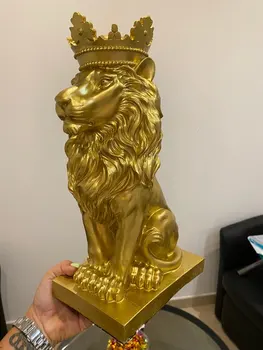 Zlato Krono Lev Kip Obrt Okraski Smolo živali Kip dekor Doma Kiparstvo Escultura Dom Dekoracija dodatna Oprema