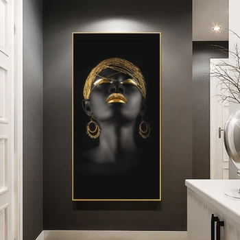 Črna Ženska Z Zlatim Headdress Platna Slike Na Steni Plakatov In Fotografij Afriške Dekle Wall Art Platno Slike Cuadros