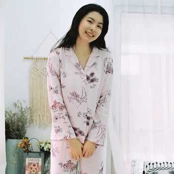 Ženske Dolg Rokav Saten Pižamo Jeseni Cvjetnim Tiskanje Pijama Mujer Loungewear 2 Kos Ženske Nosijo Sleepwear Seksi Domov Oblačila