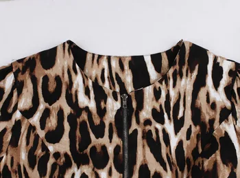 Ženske Leopard Tiskanja Priložnostne Spomladi Jeseni Obleko 2019 Vintage Stil Elegantno Ovratničarski Črto Robom Midi Obleke Tunika Swing Vestido