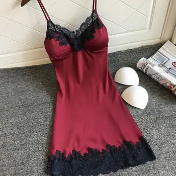 Ženske Nightdress Sleepwear Nightgown Saten Ženske More Seksi Mini obleka Seksi Perilo s Prsi Blazine Nuisette #2J10