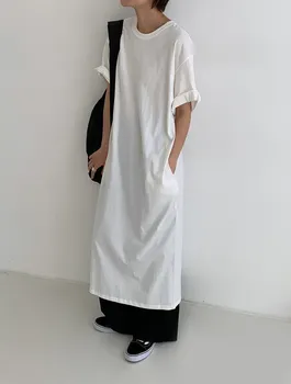 Ženske obleke 2020 Nove Ženske Obleke Koreja Leni Svoboden Vilice Dolgo Pocket T-shirt Obleko Obleke Ženska Stranka Noč Ženske Oblačila