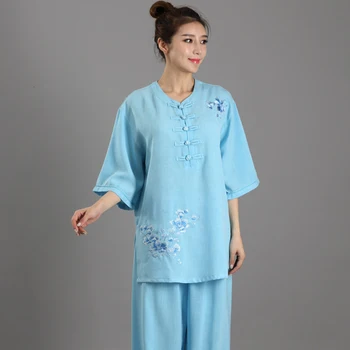 Ženske Tradicionalni Kitajski Bombaž Perilo Vezenje Dolg Rokav Wushu TaiChi KungFu Enotno Obleko Uniforme, Tai Chi Vadbe Oblačila
