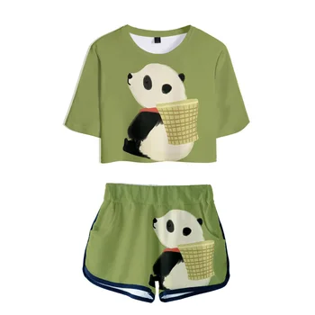 Žival je Panda 3D Tiskanja Dame Trenirko 2 Kos Obleke za Ženske Obreži Zgoraj čeveljčki dvodelni Set Top in kratke Hlače Komplet Ulične