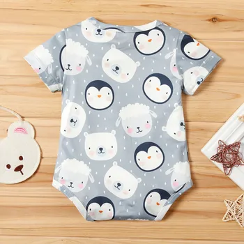 (0-24M) Baby Baby Risanka Pingvin Natisnjeni Romper Romper Jumpsuit Modi Poletje Udobno Kratek Rokav Risanka Tiskanja S4