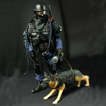 1/6 Obsega SWAT Vojak Slika+Policijski Pes Model Set Vojske Igrača Vojak figuric Fantje Igrače