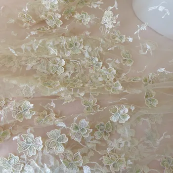 1 Dvorišče 3D težki sovražen francoski Til Tkanine, Čipke V Šampanjec Srečen Pisane rože Za DIY Šivanje Poročne Stranka Obleko Obrti