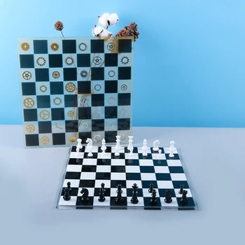 1 Nastavite DIY Šah Odbor Kristalno Epoksi Smolo Plesni Šah+Šahovnice Silikonski Kalup B36D