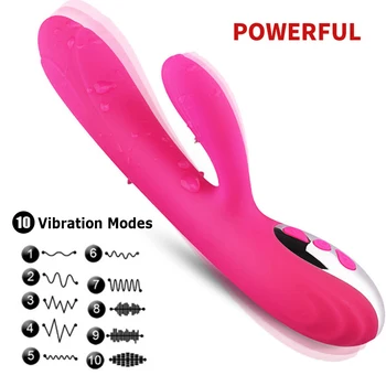 10 Hitrost Rabbit Vibrator za klitoris G Spot Stimulator Ženska Masturbacija Dvojno Motornih Ogrevanje opozarjanje z Dildos Sex Igrače Za Ženske