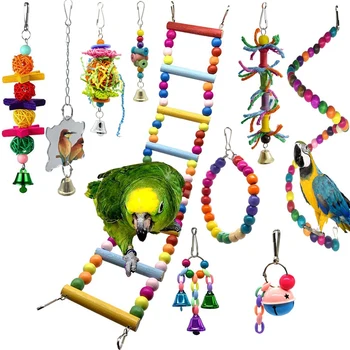 10 Kos Papiga Igrače Ptica, Ki Visi Swing Žvečilni Gredi Igrače Papiga Viseči Mreži Bell