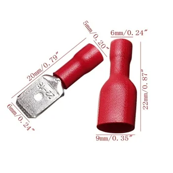 100 kozarcev FDD 1.25-250 MDD1.25-250 6.3 mm Rdeča Ženska + Moški Lopata Izolirani Električni Crimp Priključek Priključki Napeljave Kabla