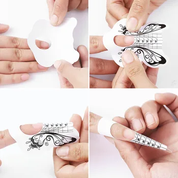 100 kozarcev/vrečko za nohte obliki francosko manikuro nohtov nalepke Podkve Metulj Pravokotne Papir Držalo za nail art razširitev obliki