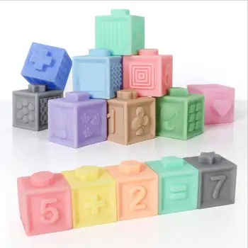 12pcs Baby Primite Igrače Z Box Mehke Gume Vinil Reliefni gradniki 3D Dotik Ročno Kroglice Teethers Stisnite Igrača