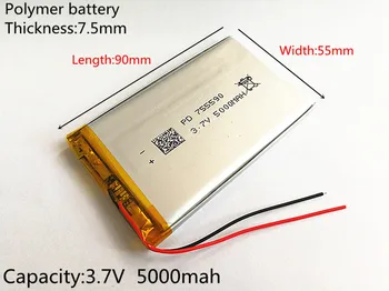 1pcs 3,7 V 5000mAh Litij-Polimer LiPo Baterijo za ponovno Polnjenje celic Za Moč banke, PSP, mobilni telefon PAD prinaša dobička tablet PC 755590