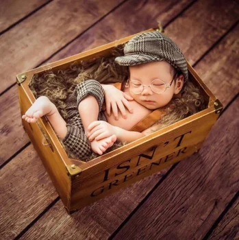 2019 Novo Dolge Hlače in Pokrivalo Set Pribor za Novorojenčka Fotografija Rekviziti Kariran Kostum za Malčke Baby Boy Malo, Gospod Obleko