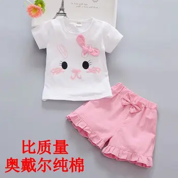 2020 Baby Dekle Moda Oblačila Sklop Srčkan Lok Risanka T-majica + hlače, Obleke, Kompleti Otrok Stranka Rojstni dan Obrabe