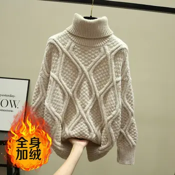 2020 debele turtleneck pulover ženske svoboden grobe volne znanja majica