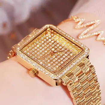 2020 Luksuzne Blagovne Znamke Kvadratnih Dame Watch Moda Za Ženske Ure Diamond Nepremočljiva Quartz Uro Zlata Ura Kristalno Žensko Ročno Uro