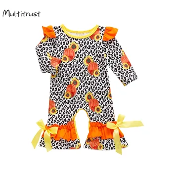 2020 Newborn Baby Halloween Dolg Rokav Bučna Tiskanja Romper Leopard Moda Romper za Otroke Baby