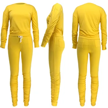 2020 Nove Jesensko Ženske Obleka za Vroče Slog Model Solid-barva Dolgo Sleeeves & Tie Hlače Evropski in Ameriški 2 Delni Set
