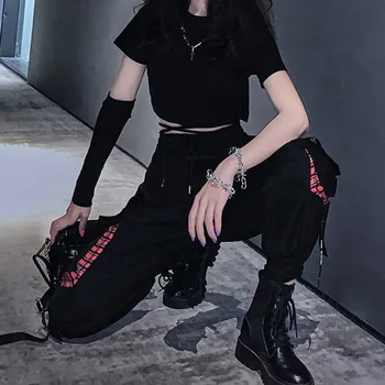 2020 Novo Ohlapne Hlače Gothic Priložnostne Ženske naravnost korejski, Japonski Punk Divje šivanje Visoko Pasu ženski Ulične Hlače Kpop
