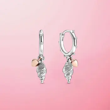 2020 Poletje Novo 925 Sterling Srebro Ocean Serije Srce & Conch Lupini Hoop Uhani Za Ženske Earings Prvotni Modni Nakit