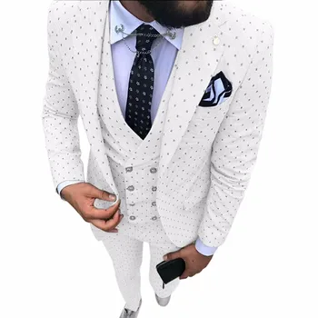 2020 Zadnji Plašč Modelov Moške Obleke Siva Poika Dot Vzorcem Slim Fit Poslovnih Jopič Klasičnih Jopičem Ženina Poroka Obleke Za Moške