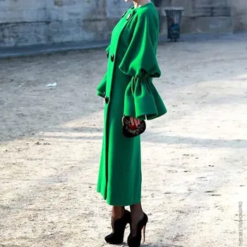 2021 Plus Velikost Volna, Dlaka Ženske Modni Eleganten Stranka Dvojno Zapenjanje Oblikovalec Zelena Coats