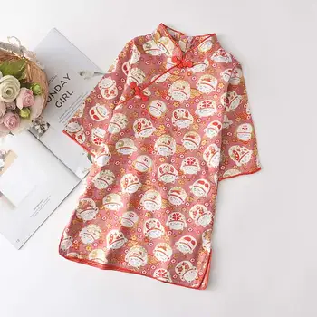 2021 Poletje Novo Cvetlični Baby Qipao Dekle Obleko Chi-Pao Cheongsam Božič Kitajski Otroci Čipke Obleke Dekliška Oblačila Princesa Obleko