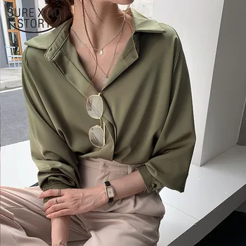 2021 Pomlad korejski Oblačila Plus Velikost Ohlapno Majico Jeseni Ženske Modni Bluze Trdna Dolg Rokav Bluzo Preprost OL Žensko Blusa
