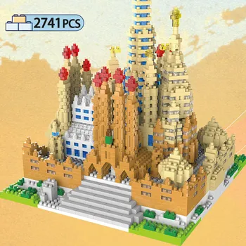 2741PCS Igrača za Otroke, Mini Bloki Svetovno Znane Arhitekture Sagrada Družino Diamond Cerkev Mesto DIY Model zidarske Opeke
