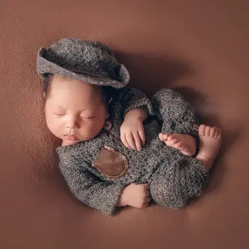 3 Kos/nastavite Novo Novorojenčka Fotografija Rekvizitov, ki bo Ustrezala Baby Fantje, Dekleta Obleke Klobuk Jumpsuits Dolg Rokav Obleka, igralne obleke Pribor