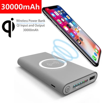 30000mAh Qi Brezžični Polnilnik Moči Banke Za Xiaomi iPhone Samsung Poverbank Prenosni Zunanji Polnilec za Baterije Brezžičnega Powerbank