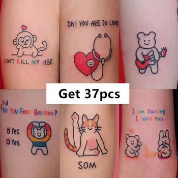 37 Listov Nepremočljiva Tattoo Nalepke Postane Srčkan Malo Sveže Risanka Dekle, Ki Trajajo Simulacije Japonski Slog Korejski Temno Slog