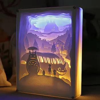 3D Totoro Slika LED Nočna Lučka za Otroke DIY Ročno izdelan Papir Kiparstvo LED Nočna Lučka USB Papercut Carving Luči Božič Darilo