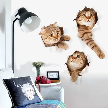 3D tri Mačka Stenske Nalepke Luknjo Pogled, Kopalnica, Stranišče, Dnevna Soba Doma Dekor Nalepko Plakat Ozadju Kombinacijo Stenske Nalepke