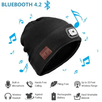 4 Visoke Svetlosti LED Bluetooth Slušalke Beanie Klobuk Športih na Prostem Brezžične Slušalke Rechargeable Žarometa Skp z Mic