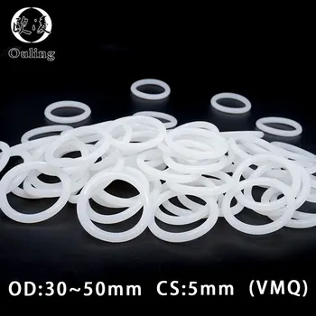5PCS/veliko Beli Silikonski Obroč Silikonski/VMQ O ring 5 mm Debeline OD30/35/40/45/50mm Gume O ring Seal Obroči Olje Tesnilo Podložka