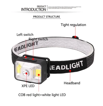 6500LM LED Žaromet Svetilka, Polnilne Luči, XPE LED+2*COB USB Kabel,Nepremočljiva Glavo Baklo Z Rdeče/Bela Svetloba