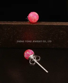 925 Srebro Stud Uhan Za Ženske, Modni Nakit Uhani S 5 mm Pink Opal Žogo